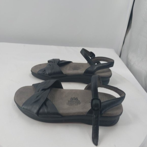 SAS Tripad Comfort Sandals Black Leather Size 5.5 M Twisted Open Toe Slingback - Picture 3 of 11